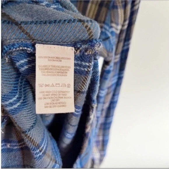 Free People Joplin shirt blue plaid button down flannel long sleeves - Picture 8 of 9